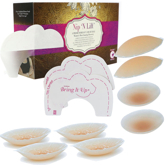 Nurse Hatty's 4 PREMIUM & REUSABLE PAIRS of Thin Nipple Cover Pasties & 3 Pairs of Instant Breast Lift Tape