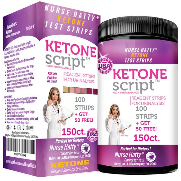 Nurse Hatty - Keto Strips 150count - New & Improved - U.S.A. Made - High Performance - Perfect for Ketogenic, Low Carb, Atkins & Paleo Diets - Urine Ketone Test (150ct.))