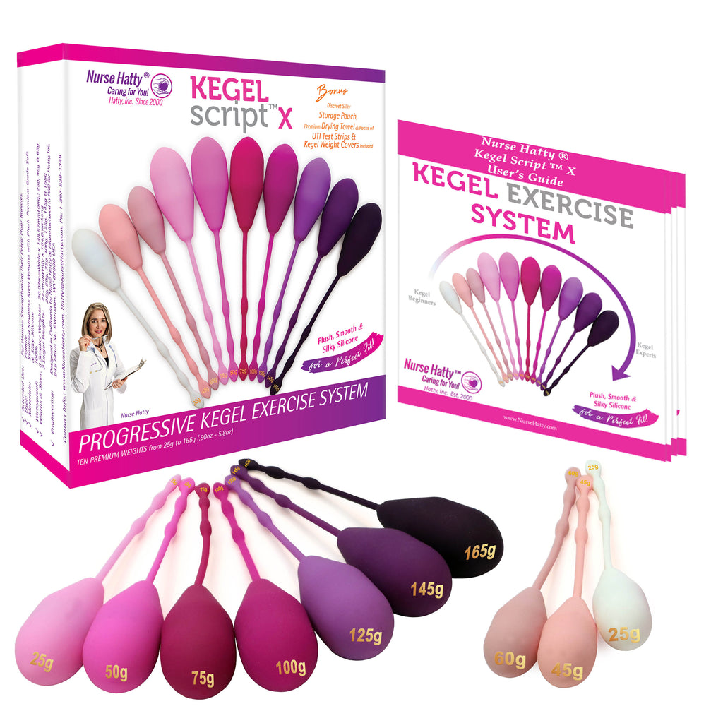 Nurse Hatty® Kegel Exercise Weights - Set of 10 Premium Silicone Vaginal Kegel Balls - Dr. Recommended for Bladder Control & Pelvic Floor Exercises - 3 Beginners & 7 Advanced Weights w/ Training Guide