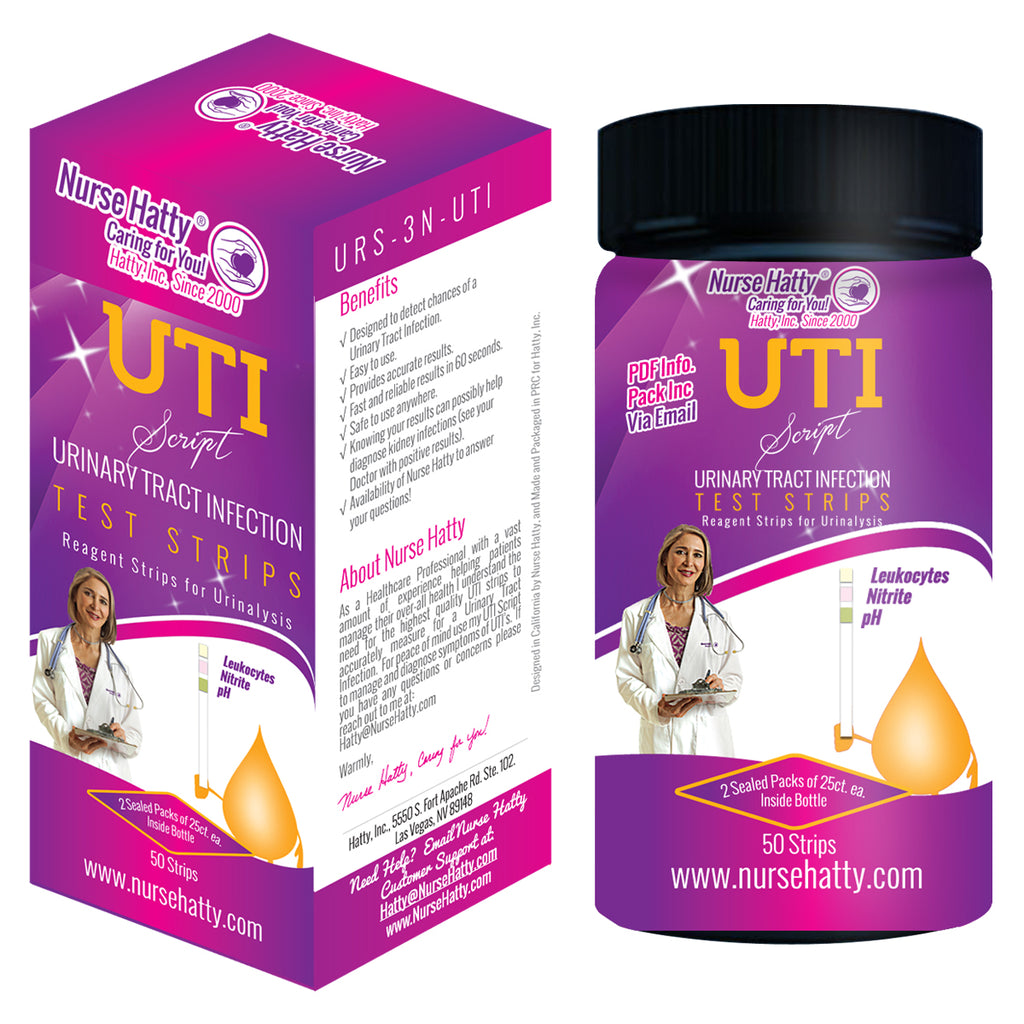 Nurse Hatty® UTI Test Strips 50ct. (2 Sealed Packs of 25ct. per Barrel) Professional Grade Urinary Tract Infection Test Strips - FDA Certified - Urinalysis Test to Analyze Leukocytes, Nitrite & pH