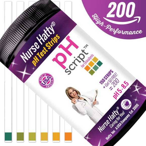 Nurse Hatty® - 200ct. pH Strips Made-in-the-USA (ECONOMY SIZE - SINGLE PAD) - pH Test Strips for Alkaline & Acid Levels for Home & Lab Use + Brand New 37pg BONUS PDF Edu Pack - pH Scale of Human Urine
