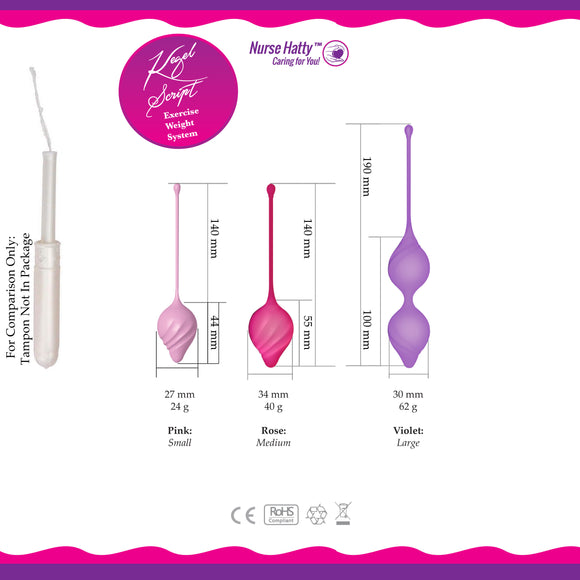 Nurse Hatty Kegel Exercise Weight System - 3 Smart Weights & Shapes for SM, MED, LG Canal Sizes for Perfect Fit, Pelvic Floor Exercises for Bladder Control + eBook Edu & Easy Training Guide
